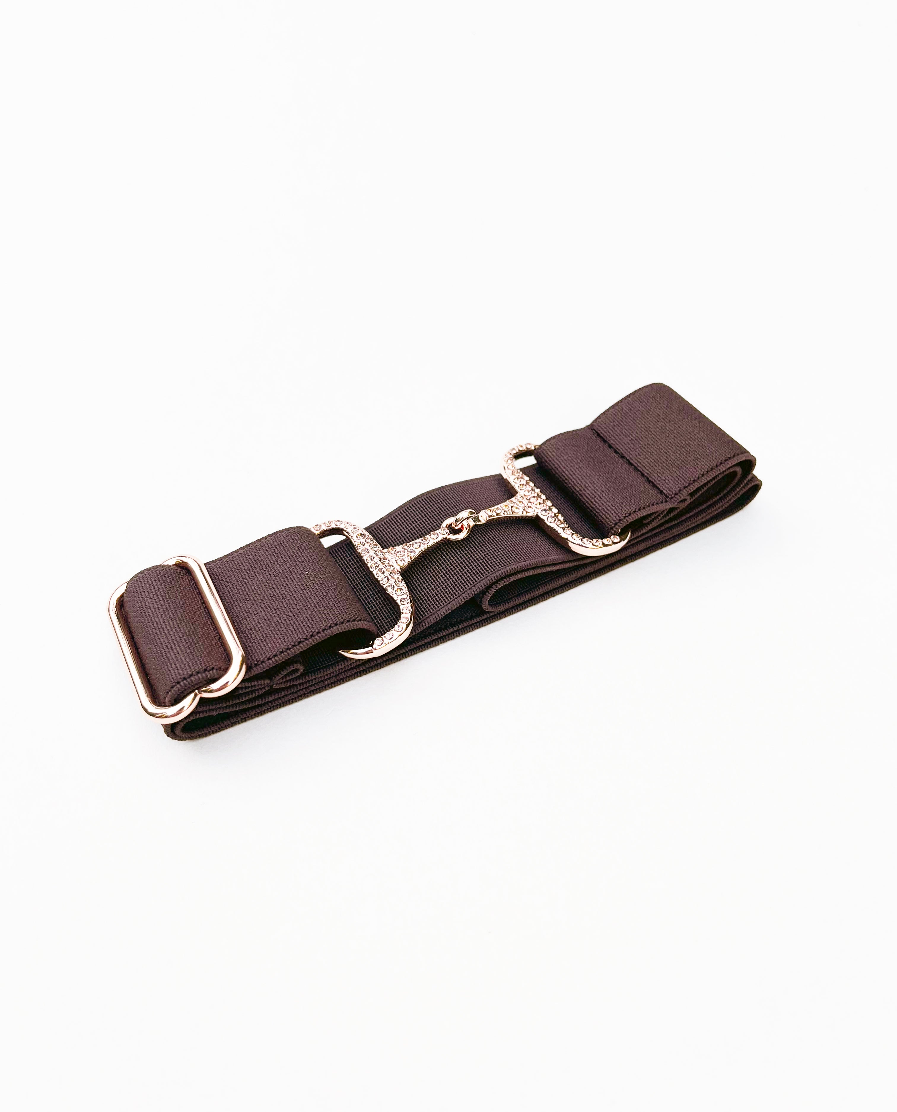 Barna-rozé arany strasszköves elasztikus zablás öv
