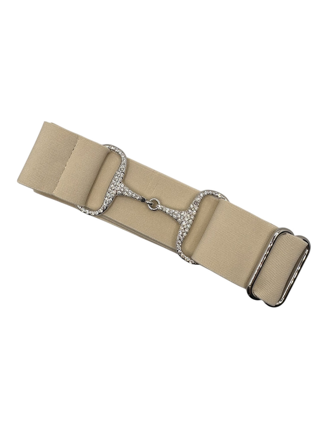 Krém-strasszköves elasztikus zablás öv
