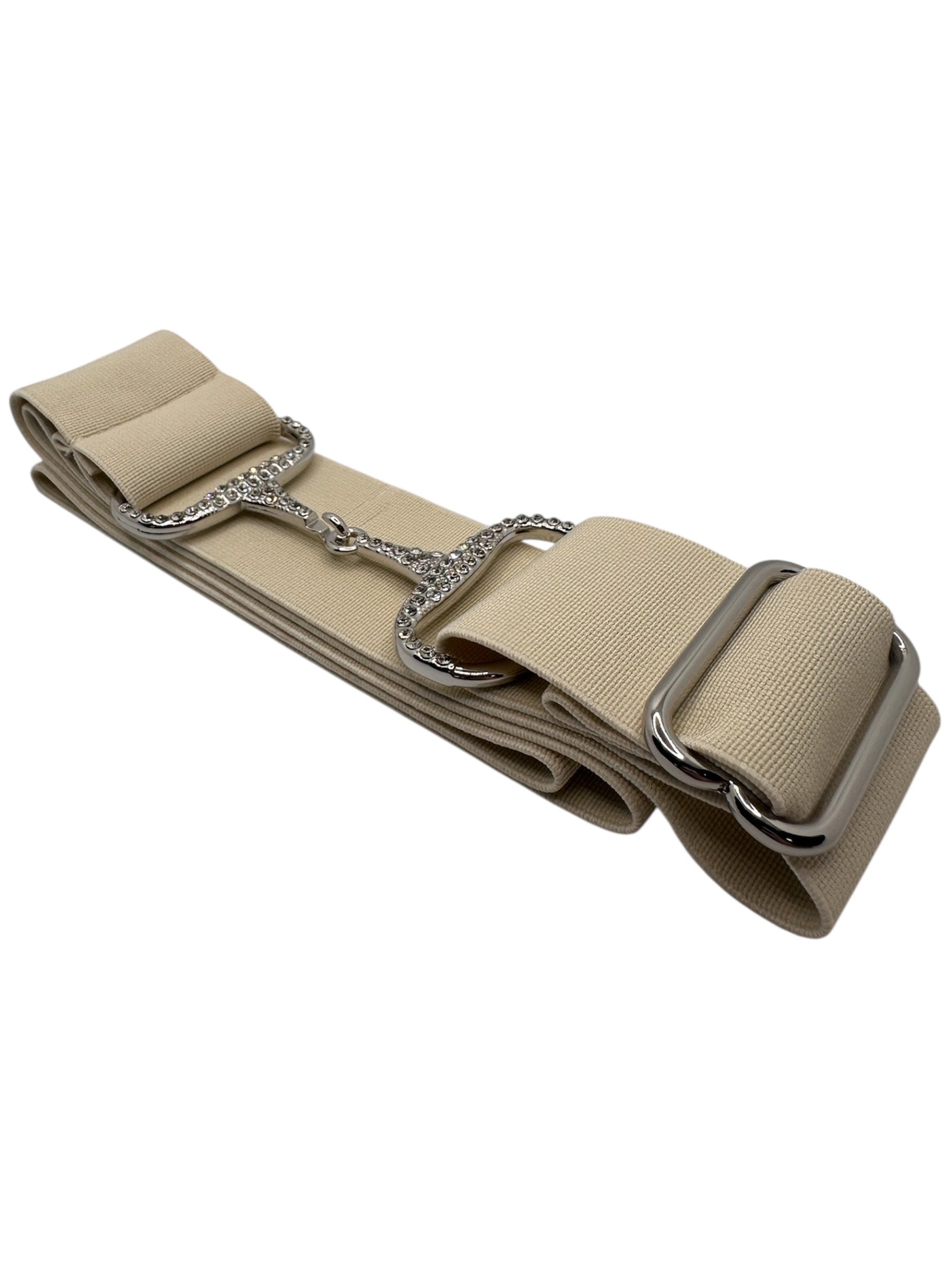 Krém-strasszköves elasztikus zablás öv