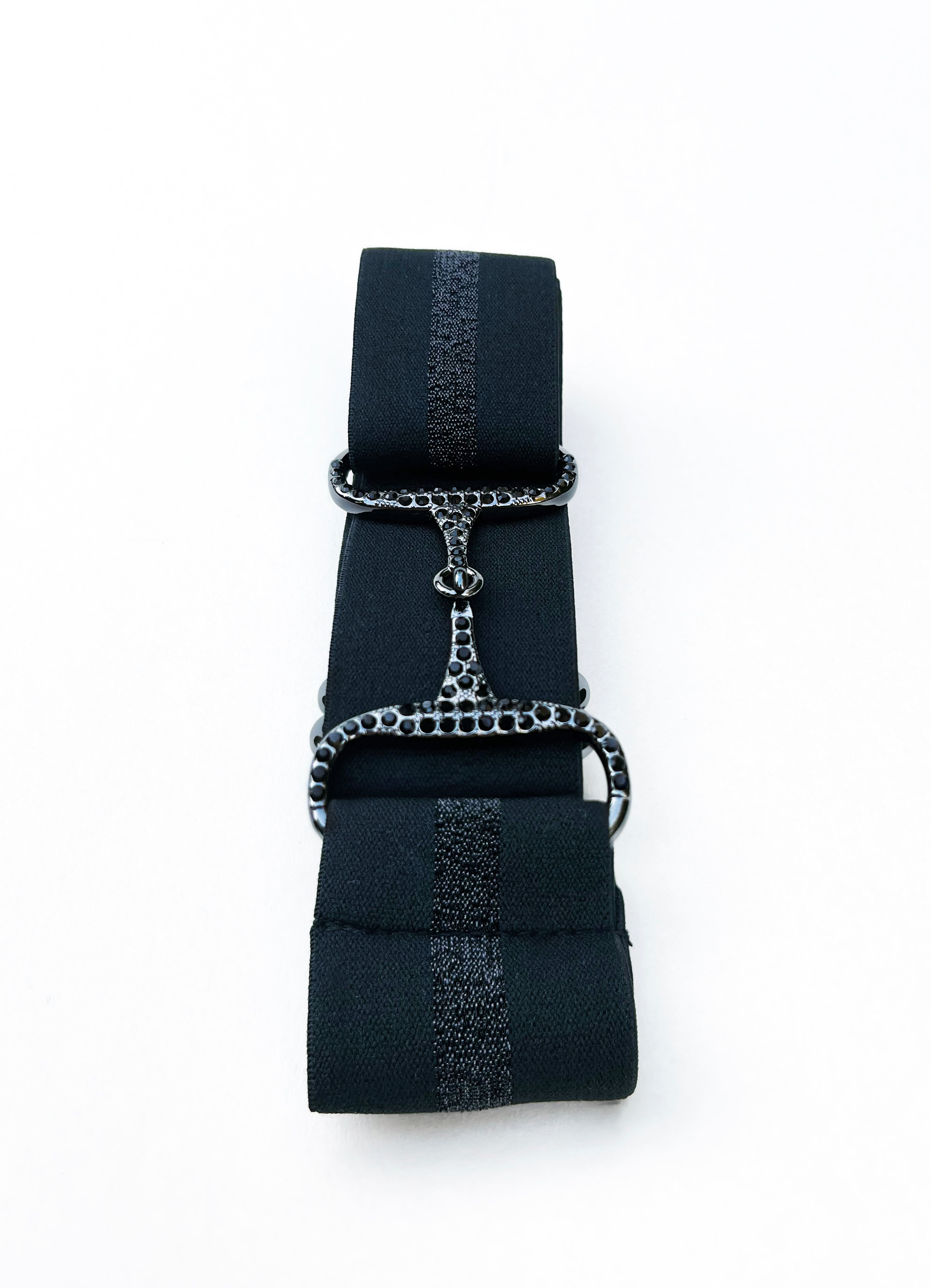 Fekete - fekete strasszköves zablás öv