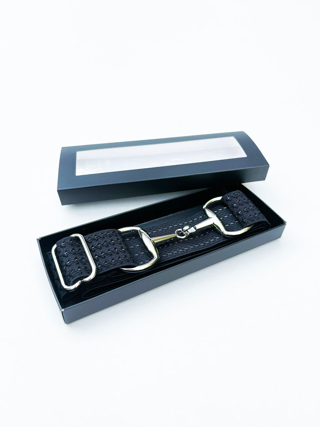 Fekete textúrált-elasztikus zablás öv